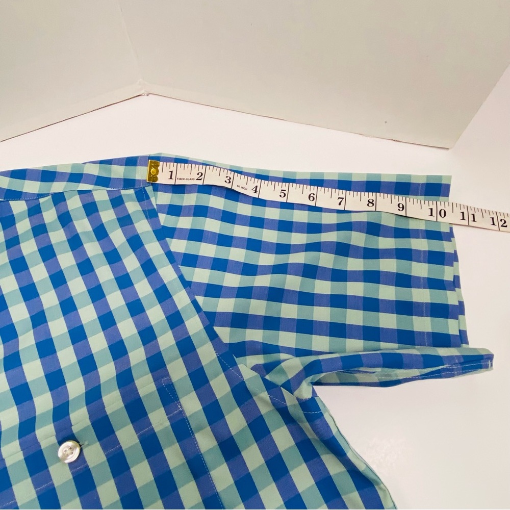 Orvis Short Sleeve Button Down Blue Green Plaid Size L Active Fit Pocket Casual - Picture 10 of 12
